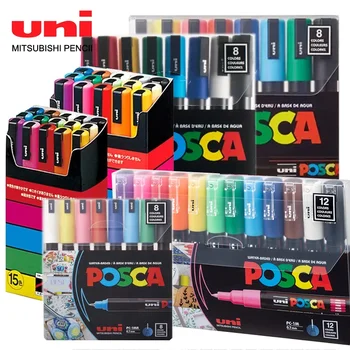 Uni Posca Акрилна боя чувствах върха писалка, PC-5M/3M/1M/8K/17K 7/8/15/24/29/48 цветове В пакет, Пълен комплект за оцветяване, Маркиране, Фигура Забележка