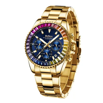 Луксозни мъжки ръчен часовник с кварцов механизъм BIDEN, каишка от неръждаема стомана, с хронограф, бизнес часовници, приятен Коледен подарък