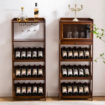 Подови Европейските бамбукови бар шкафове за вили с държач за бутилки вино, Прости домакински стелажи за съхранение в ресторант, мебели за хола HY