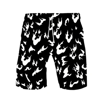 Черно-Бял Пламък 3D Плажни Шорти, Мъжки Дамски Летни Спортни Магически Плажни Шорти За Плуване Harajuku Градинска Облекло-Къси Панталони