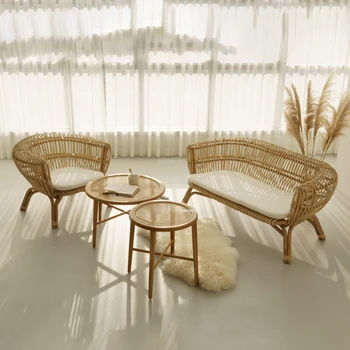 Японски плажен стол от ратан, тераса, столове в двора, Градинска мебел за сядане, Балкон, единичен диван, стол с облегалка